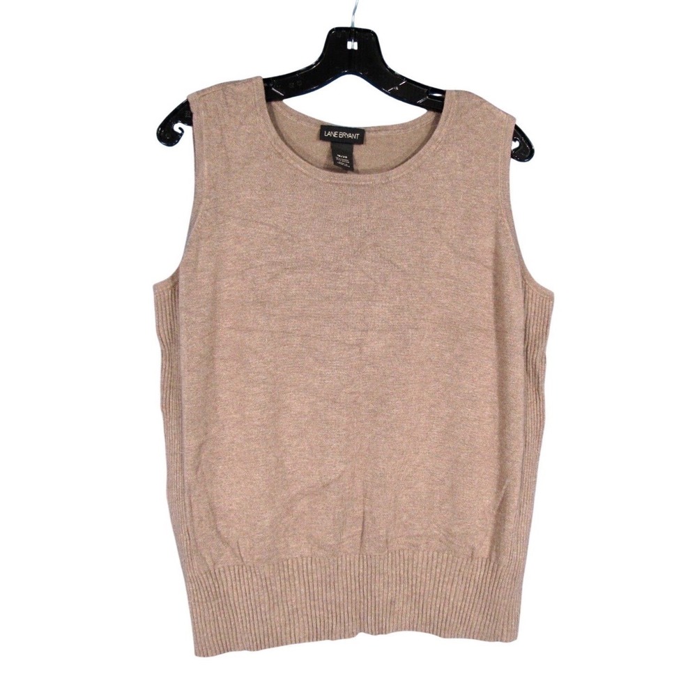 LANE BRYANT Light Brown RIBBED DETAIL Sleeveless KNIT SWEATER Tank Top Sz 18/20